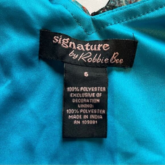 Signature by Robbie Bee Dress Long Cascading Ruffle Size 6 Turquoise/red multi - Picture 5 of 13
